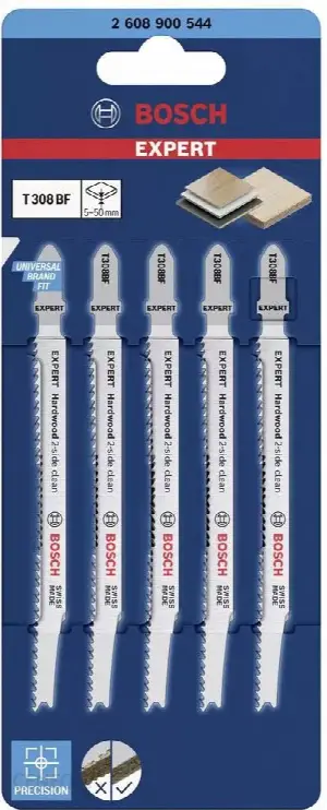 Bosch 5dílná sada pilových plátků T 308 BF Expert Hardwood 2-side clean 2608900544