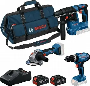 BOSCH - zahrada/dílna BOSCH GSB + GBH + GWS + 2× GBA 4,0Ah + GAL18V-40 Kombinovaná súprava 3 kusov 18V náradia (0.615.A50.0AG)