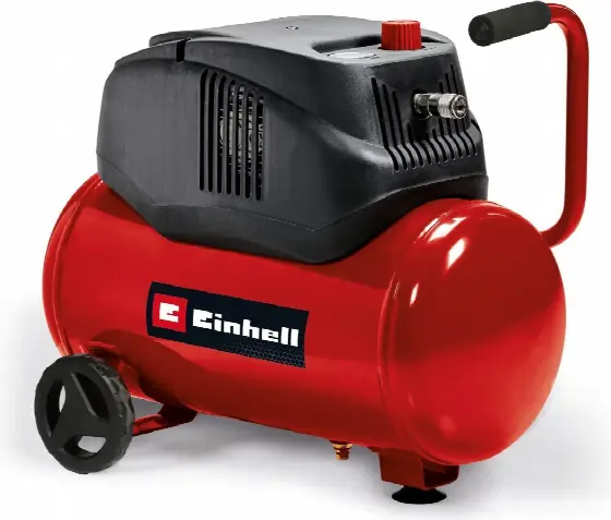 Bezolejový kompresor Einhell TC-AC 200/24/8 s červenou nádobou a čiernym krytom motora