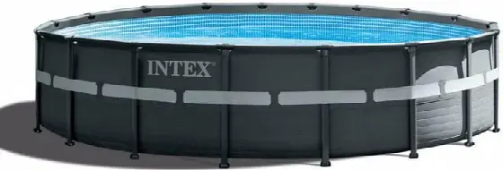Kruhový rámový bazén Intex Ultra Frame s tmavosivou kovovou konštrukciou a modrou vodou