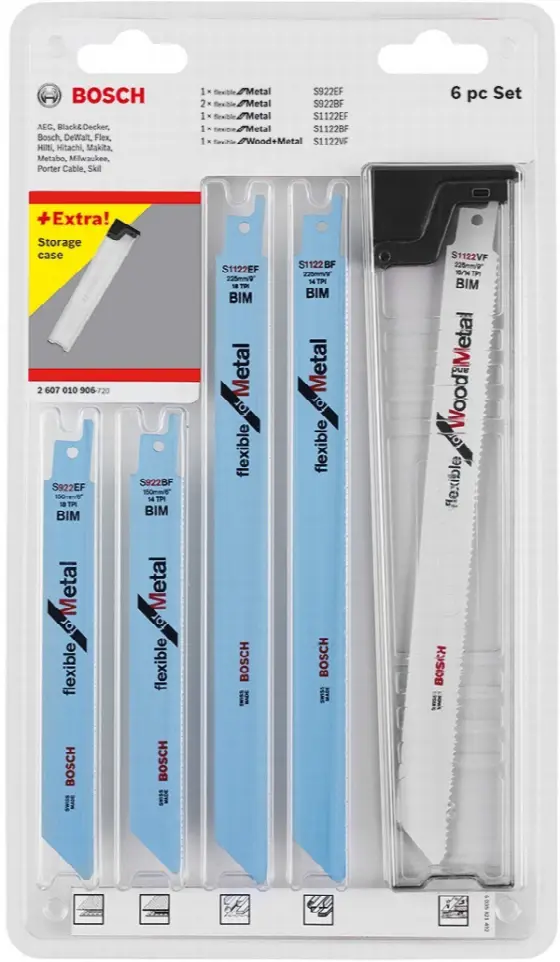 Bosch Sada pilových plátkov do chvostovej píly - 6 ks Flexible for Wood/Metal (2607010906)