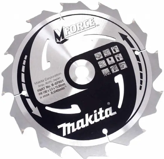 MAKITA Kotúč pílový D 190 x 15.88 mm na drevo (12 TCT zubov) 2.0 mm rez - B-07951 / Mforce